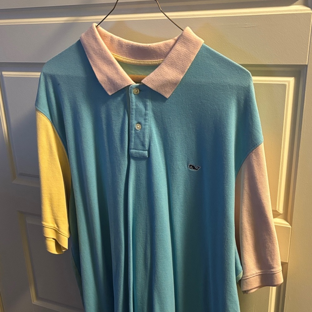 Vineyard Vines Men’s Polo in Blue, Pink, and Yellow